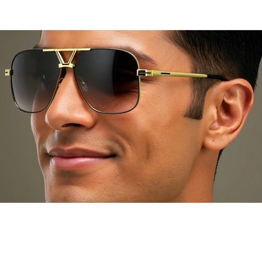 Men Sunglasses Designer‎ Fashion Square Sun Protectin Fancy Classy 2025 Shades